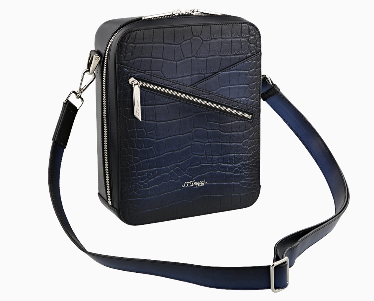 S.T. DUPONT SUITABLE FOR CIGARS BLUE PATINA LEATHER SHOULDER BAG 141353