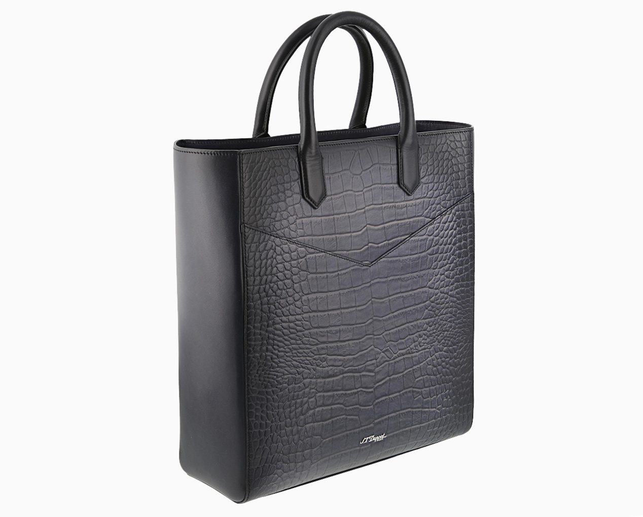 S.T. DUPONT BLACK PATINA LEATHER SHOPPING TOTE BAG 141055