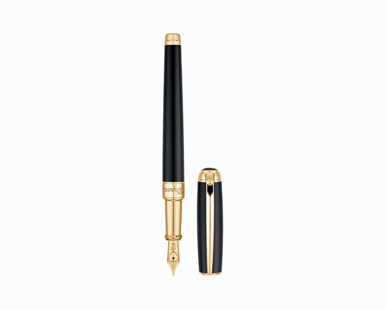 S.T. DUPONT LINE D MEDIUM FOUNTAIN BLACK AND YELLOW GOLD 410101M PEN 410101M