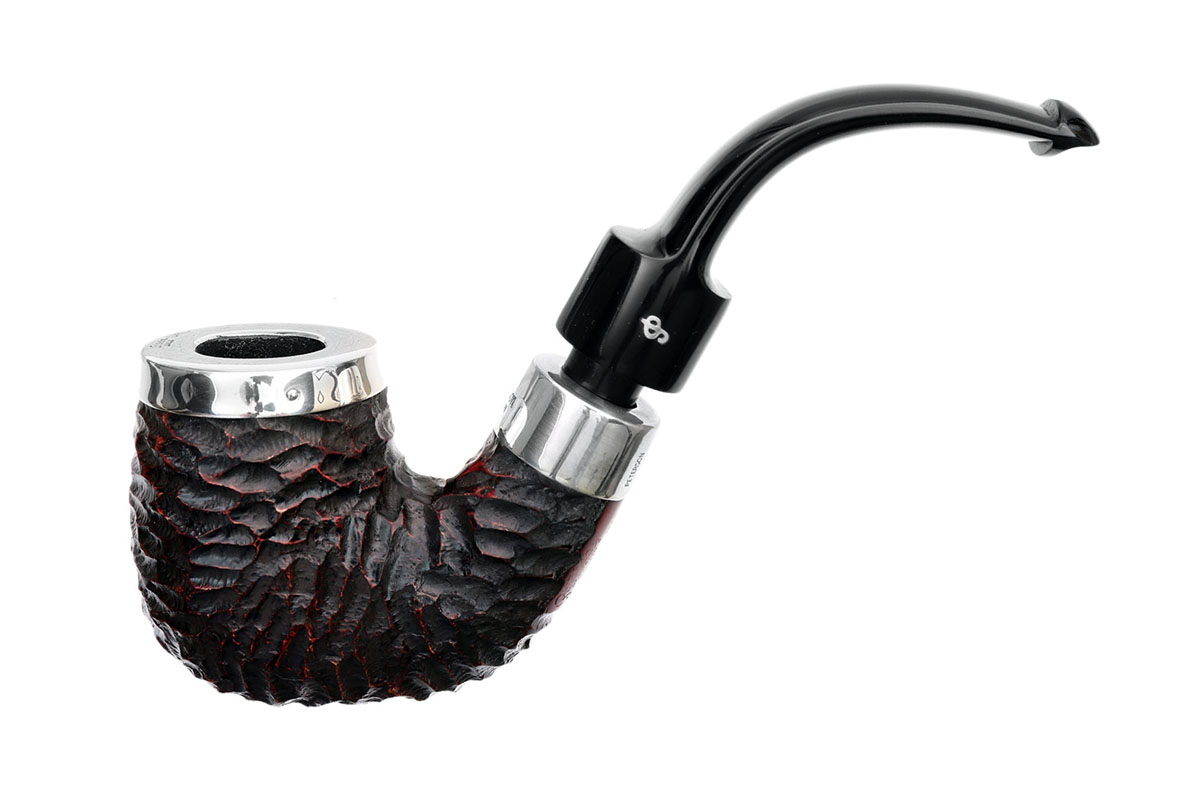 PIPA PETERSON HOUSE PIPE RUSTICATED SILVER CAP BENT P-LIP BENT BILLIARD  ASCXLBEN-S--RP-