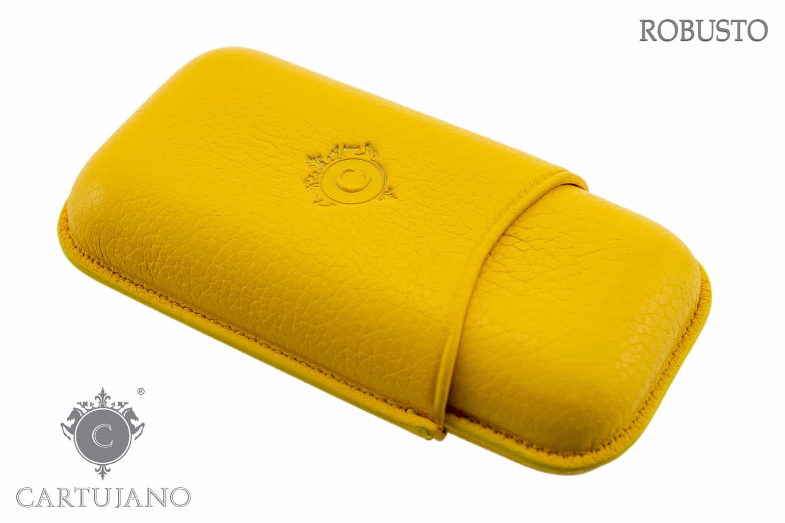 PORTASIGARI CARTUJANO PER DUE SIGARI ROBUSTO PELLE MARTELLATA GIALLO SENAPE CJ2RO-PMGS