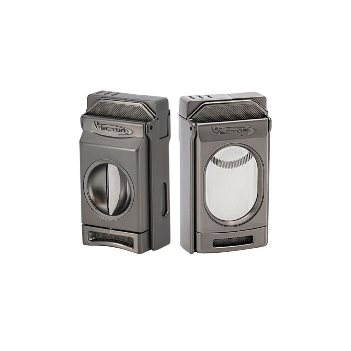 ACCENDINO PER SIGARI VECTOR SWITCH DUE FIAMME CON TAGLIASIGARI 02 CANNA FUCILE SATINATO TK00SW0002