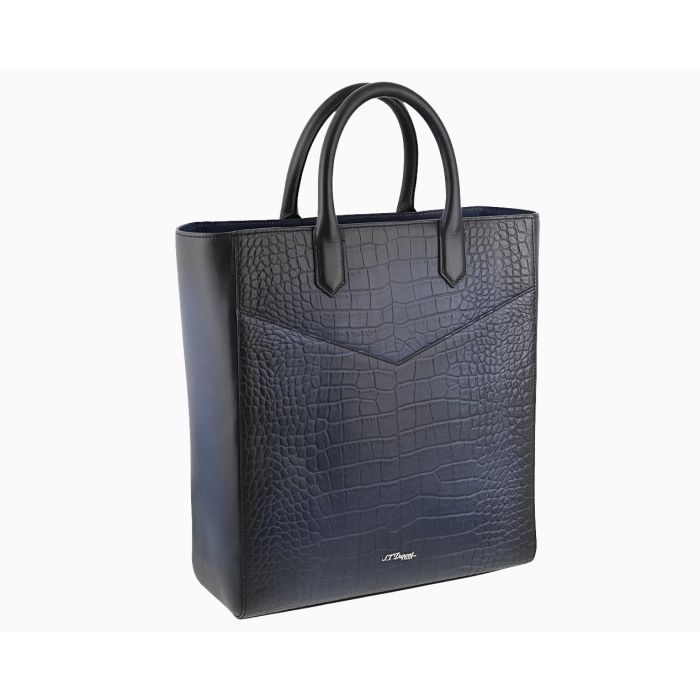 S.T. DUPONT BLUE PATINA LEATHER SHOPPING TOTE BAG 141355
