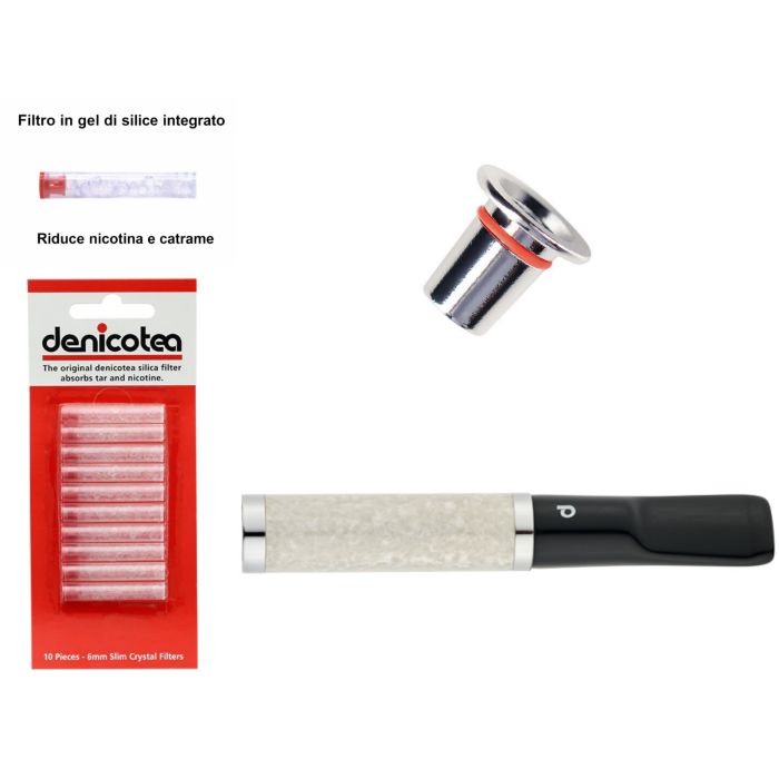 BOCCHINO DENICOTEA TWIN MADREPERLA PER SIGARETTA CLASSICA E SLIM + 10 FILTRI HD051