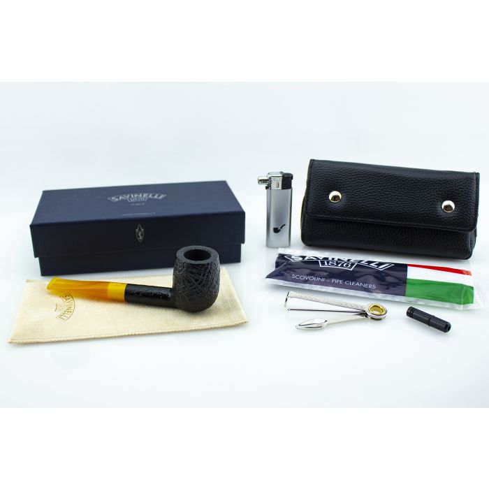 PIPA SAVINELLI COCKTAIL 128 SABBIATA NERA BOCCHINO GIALLO 9 MM + KIT ACCESSORI P391SNR-128-G-9-KIT