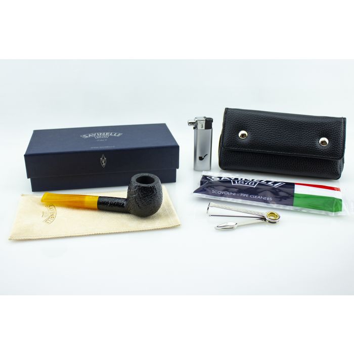 PIPA SAVINELLI COCKTAIL 207 SABBIATA NERA BOCCHINO GIALLO 6 MM + KIT ACCESSORI P391SNR-207-G-6-KIT