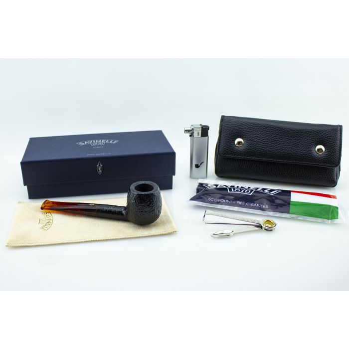 PIPA SAVINELLI COCKTAIL 207 SABBIATA NERA BOCCHINO ROSSO 6 MM + KIT ACCESSORI P391SNR-207-R-9-KIT