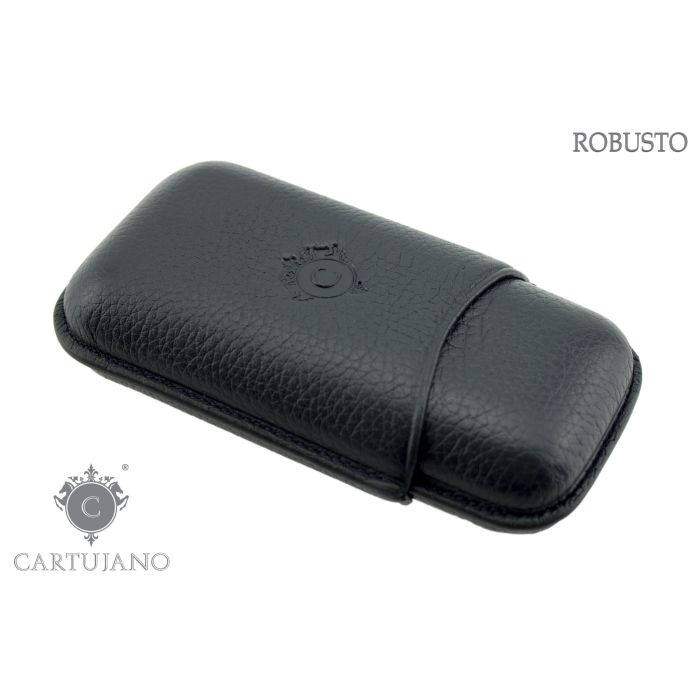PORTASIGARI CARTUJANO PER DUE SIGARI ROBUSTO PELLE MARTELLATA NERA CJ2RO-PMNE