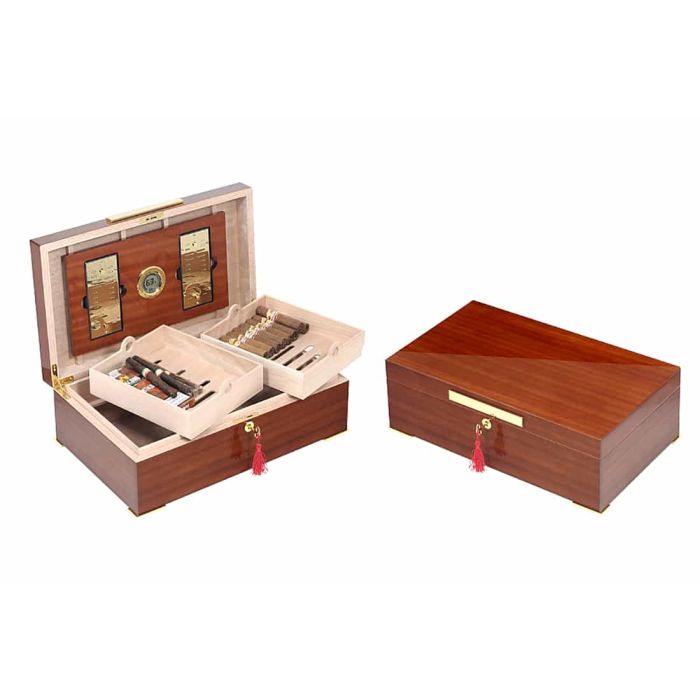 SCATOLA HUMIDOR PORTASIGARI UMIDIFICATORE 200 SIGARI LUBINSKI LEGNO MOGANO LUCIDO Q219