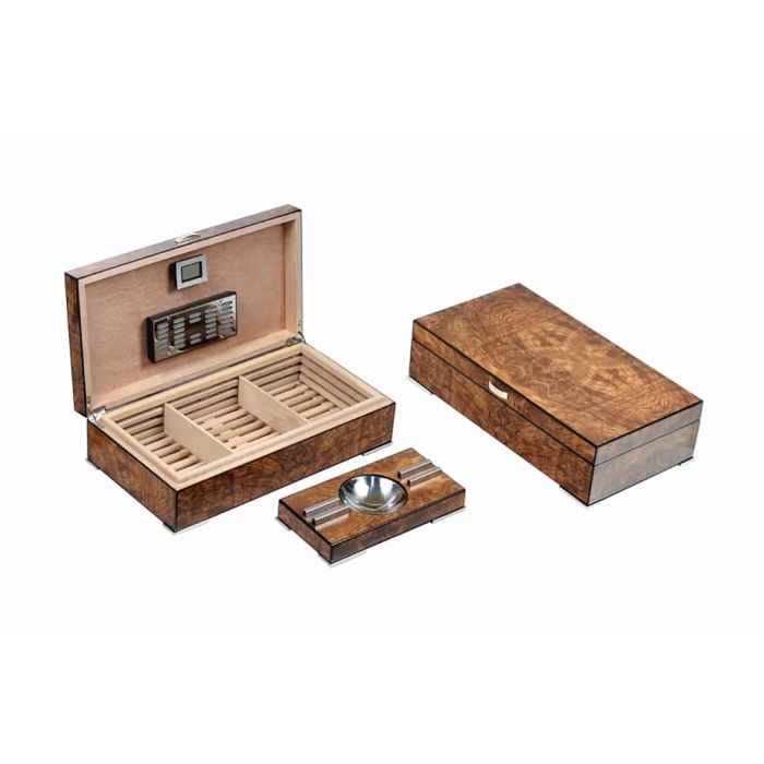SCATOLA HUMIDOR PORTASIGARI UMIDIFICATORE 60 SIGARI LUBINSKI LEGNO CEDRO OLMO OPACO Q240