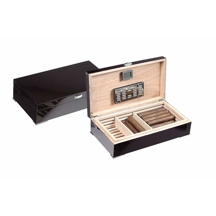 SCATOLA HUMIDOR PORTASIGARI UMIDIFICATORE 60 SIGARI LUBINSKI LEGNO LACCATO NERO Q242