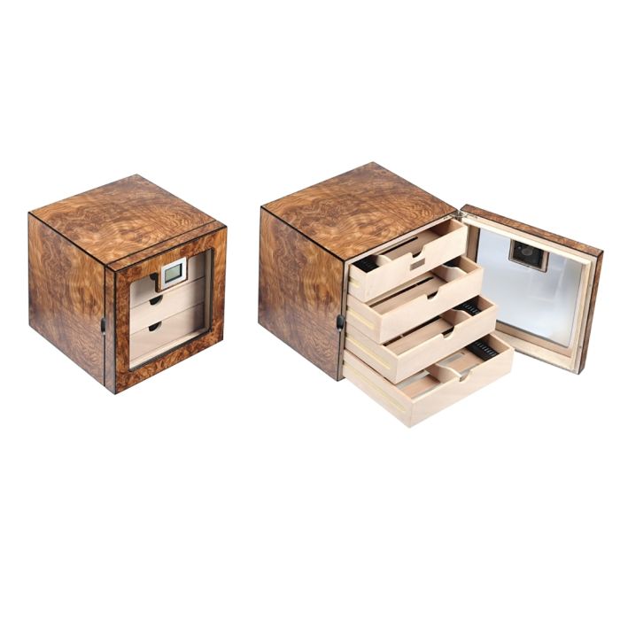SCATOLA HUMIDOR VETRINETTA UMIDIFICATORE LUBINSKI 80 SIGARI CEDRO E RADICA OLMO Q217.0