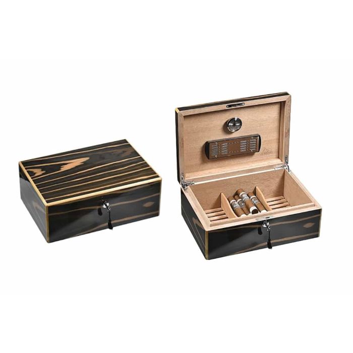 SCATOLA HUMIDOR PORTASIGARI UMIDIFICATORE 80 SIGARI LUBINSKI  EBANO LUCIDO Q44810
