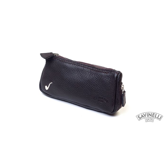 SAVINELLI LEATHER POUCH 1 PIPE AND TOBACCO BROWN T236N-Mar/Nat