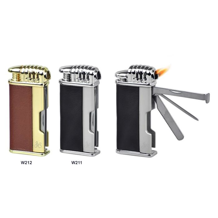 ACCENDINO PER PIPA JEAN CLAUDE RIVESTITO PELLE FIAMMA DOLCE CON ACCESSORI W21