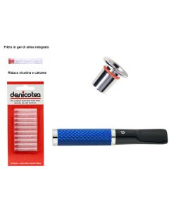 BOCCHINO DENICOTEA TWIN FIBRA DI CARBONIO BLU PER SIGARETTA CLASSICA E SLIM + 10 FILTRI HD054