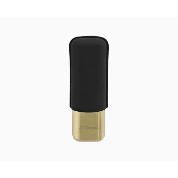 PORTASIGARI S.T. DUPONT 2 SIGARI METALLO DORATO PELLE MARTELLATA NERA 183250