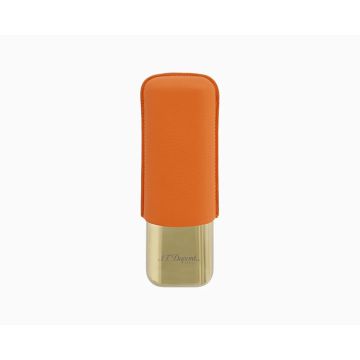 PORTASIGARI S.T. DUPONT PER DUE SIGARI METALLO DORATO PELLE MARTELLATA ARANCIONE 183256
