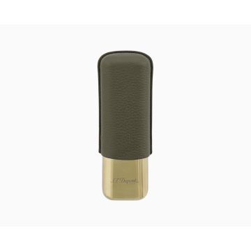 PORTASIGARI S.T. DUPONT PER DUE SIGARI METALLO DORATO PELLE MARTELLATA VERDE MILITARE 183269