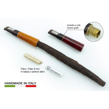BOCCHINO ARTIGIANALE PER SIGARO TOSCANO FUMA TOSCANO IN RADICA E METACRILATO INNESTO A VITE BOCCHINO-IV