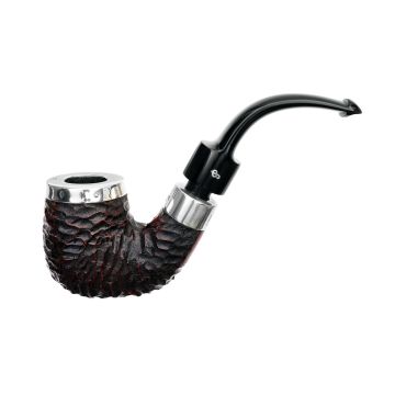 PIPA PETERSON HOUSE PIPE RUSTICATED SILVER CAP BENT P-LIP BENT BILLIARD  ASCXLBEN-S--RP-