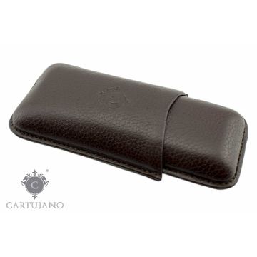 PORTASIGARI UMIDIFICATORE ASTUCCIO TOSCANELLO CARTUJANO PER DUE AMMEZZATI TOSCANI IN PELLE MARTELLATA MARRONE SCURO CJ2ATH-PMTM