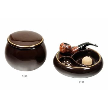 VASO PORTATABACCO E POSACENERE LUBINSKI CERAMICA MARRONE D165-E165