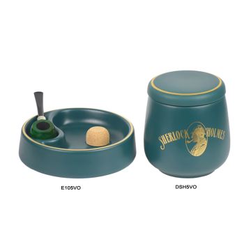 VASO PORTATABACCO BATTIPIPA POGGIAPIPA SHERLOCK HOLMES CERAMICA VERDE DSH5VO-E105VO