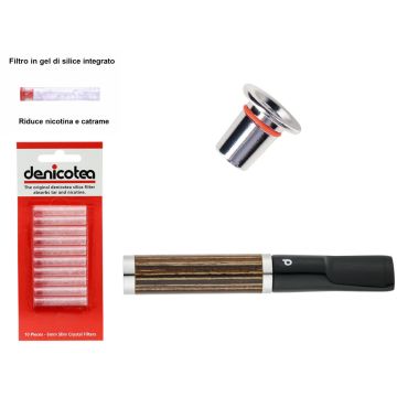 BOCCHINO DENICOTEA TWIN EBANO A RIGHE PER SIGARETTA CLASSICA E SLIM + 10 FILTRI HD056