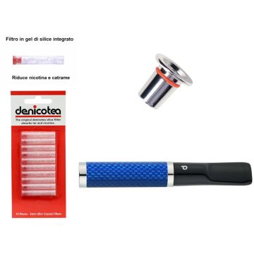 BOCCHINO DENICOTEA TWIN FIBRA DI CARBONIO BLU PER SIGARETTA CLASSICA E SLIM + 10 FILTRI HD054