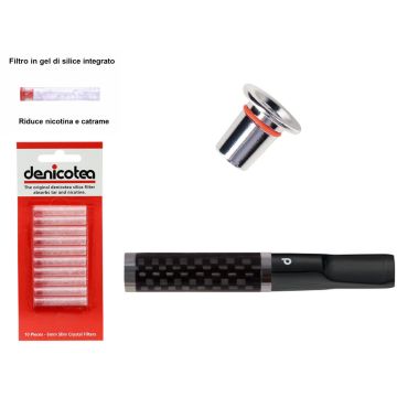 BOCCHINO DENICOTEA TWIN FIBRA DI CARBONIO PER SIGARETTA CLASSICA E SLIM + 10 FILTRI HD053