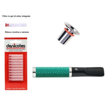 BOCCHINO DENICOTEA TWIN FIBRA DI CARBONIO VERDE PER SIGARETTA CLASSICA E SLIM + 10 FILTRI HD055