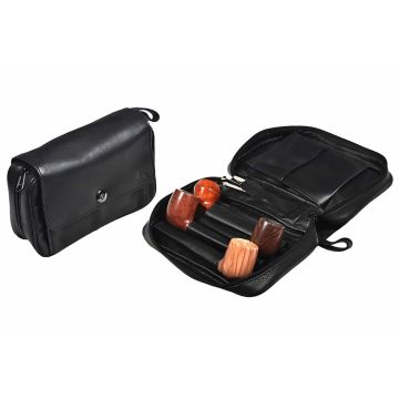 BORSELLO TROUSSE LUBINSKI MAGNET PORTA 4 PIPE E TABACCO IN NAPPA NERO I364