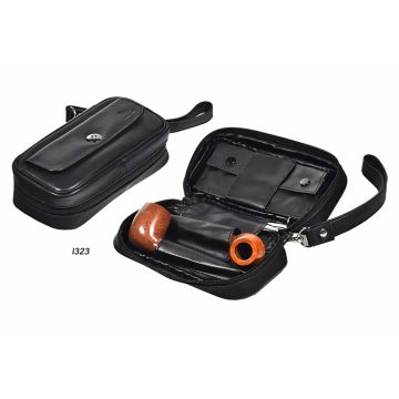 BORSELLO TROUSSE LUBINSKI PORTA 2 PIPE E TABACCO PELLE NAPPA NERO MAGNET LINE I323