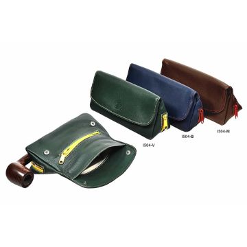 BORSELLO PORTA PIPA E TABACCO LUBINSKI COLORZIP CON PATTA IN PELLE NAPPA VARI COLORI I504