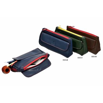 BORSELLO PORTA PIPA E TABACCO LUBINSKI COLORZIP CON PATTA IN PELLE NAPPA VARI COLORI I505