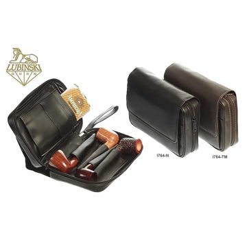 BORSELLO TROUSSE LUBINSKI PORTA 4 PIPE E TABACCO IN PELLE NAPPA I764