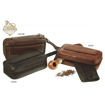 BORSELLO TROUSSE PORTA 2 PIPE E TABACCO LUBINSKI IN NAPPA I723