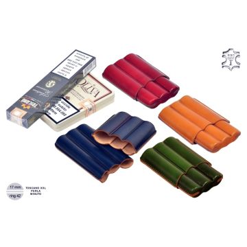 PORTASIGARI LUBINSKI IN CUOIO COLORATO 3 MEZZI SIGARI TOSCANI XXL M71033