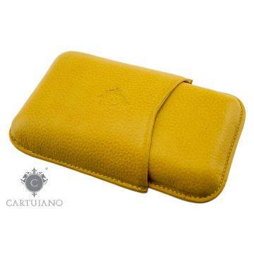 PORTASIGARI UMIDIFICATORE ASTUCCIO TOSCANELLO CARTUJANO PER TRE AMMEZZATI TOSCANI IN PELLE MARTELLATA GIALLO CJ3ATH-PMGI