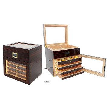 SCATOLA HUMIDOR PORTASIGARI LUBINSKI IN EBANO CON 4 CASSETTI E LED Q2233