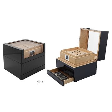 SCATOLA HUMIDOR PORTASIGARI LUBINSKI IN FIBRA DI CARBONIO CON CASSETTI E CESTELLO Q312