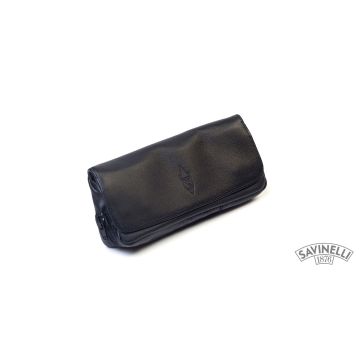 BORSA PORTA PIPA E TABACCO SAVINELLI IN PELLE NERA DUE BOTTONI  T420-N