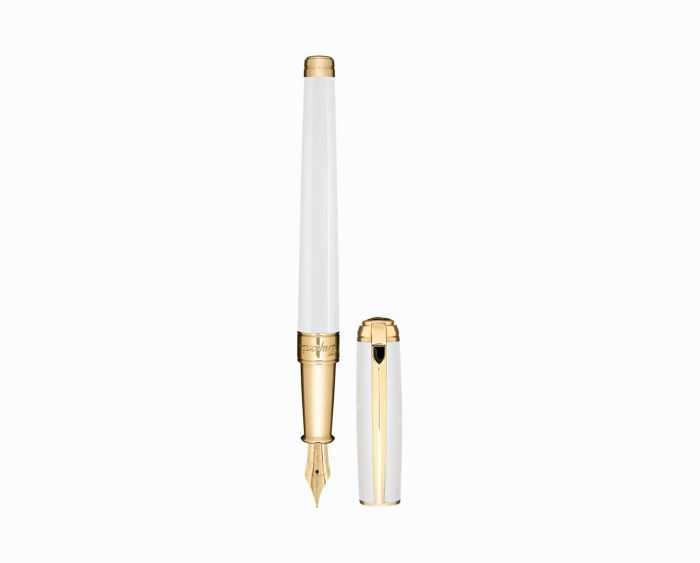 S.T. DUPONT LINE D MEDIUM FOUNTAIN PEARL WHITE/YELLOW GOLD 410109M PEN 410109M