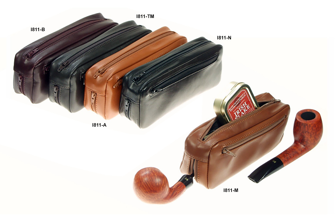 BORSA PORTA PIPA E TABACCO LUBINSKI IN PELLE DI VITELLO 3 TASCHE I811