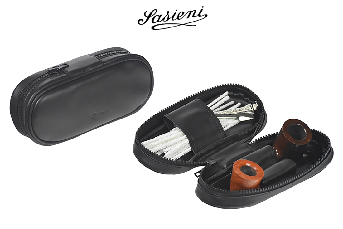 BAULETTO PORTATABACCO SASIENI PER 2 PIPE E ACCESSORI IN NAPPA IS907