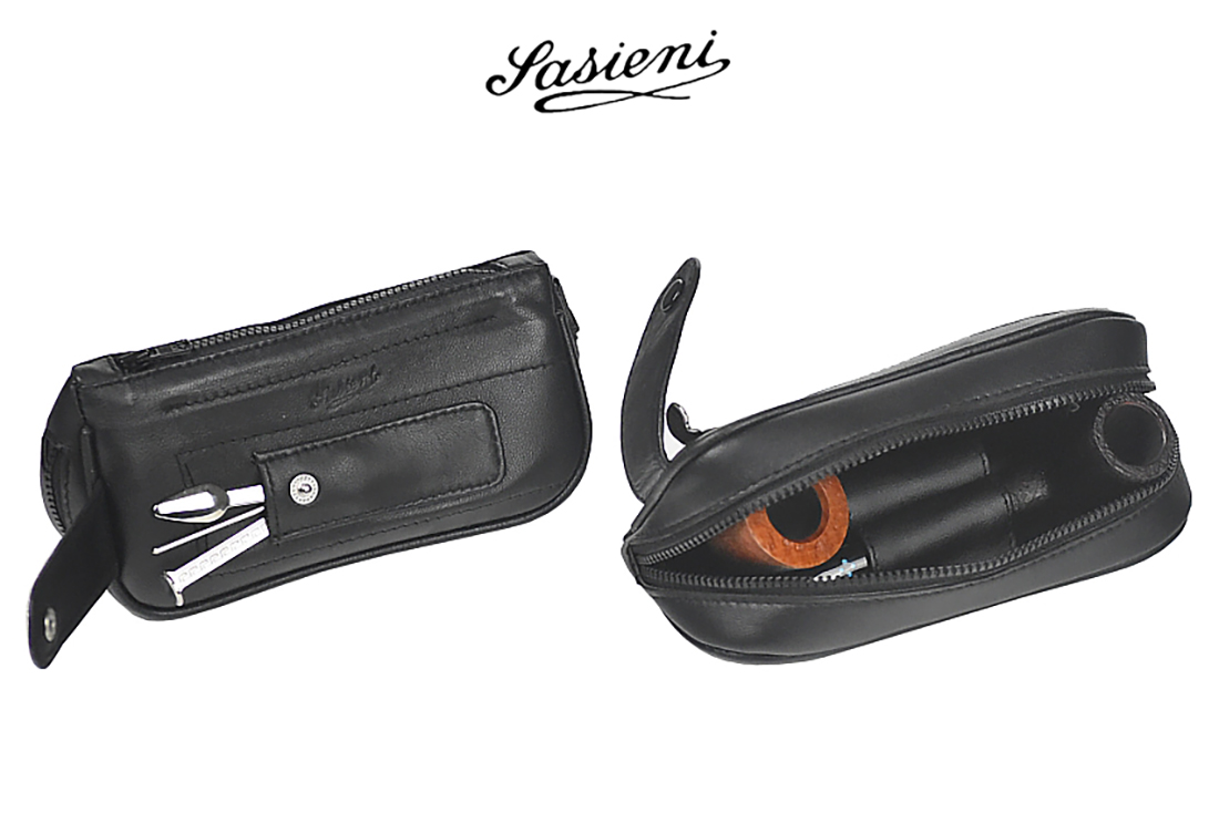 BORSA PORTATABACCO SASIENI PER 2 PIPE E ACCESSORI IN NAPPA CON TASCHINO IS903
