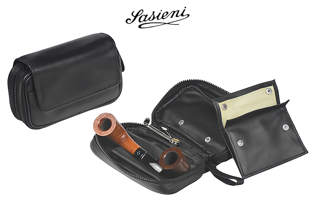 TROUSSE PORTATABACCO SASIENI PER 2 PIPE E ACCESSORI IN NAPPA IS908