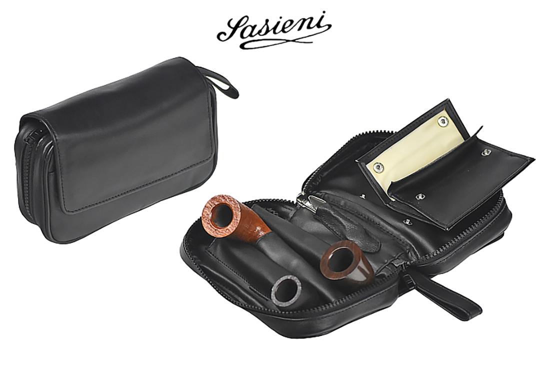 TROUSSE PORTATABACCO SASIENI PER 3 PIPE E ACCESSORI IN NAPPA IS909