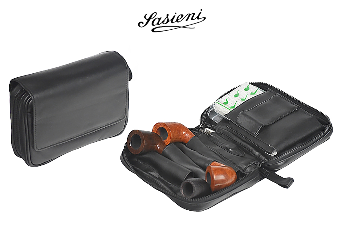 TROUSSE PORTATABACCO SASIENI PER 4 PIPE E ACCESSORI IN NAPPA IS910
